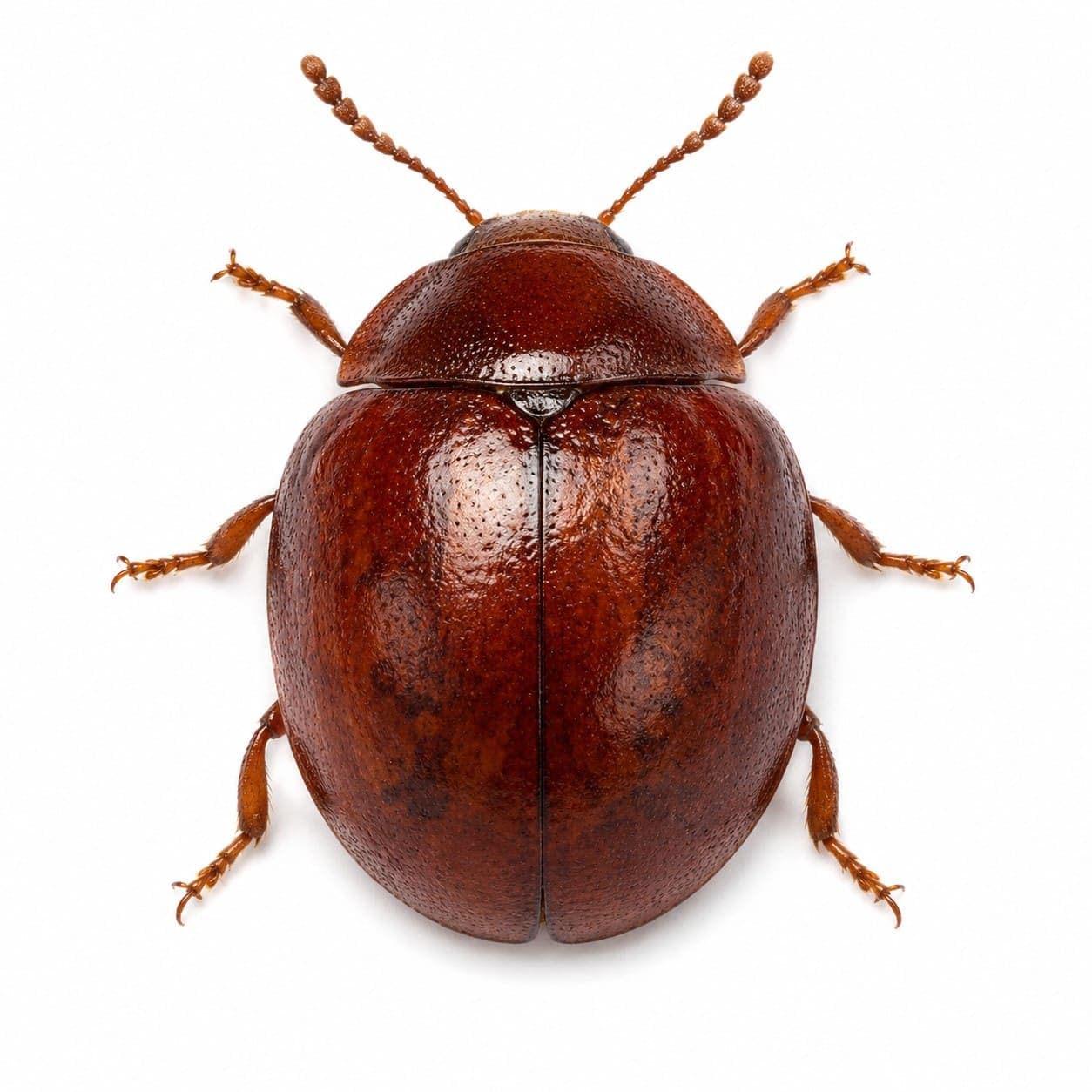 Kugelkäfer (Gibbium psylloides) in Nahaufnahme, Bestimmungsbild aus dem Schädlingslexikon
